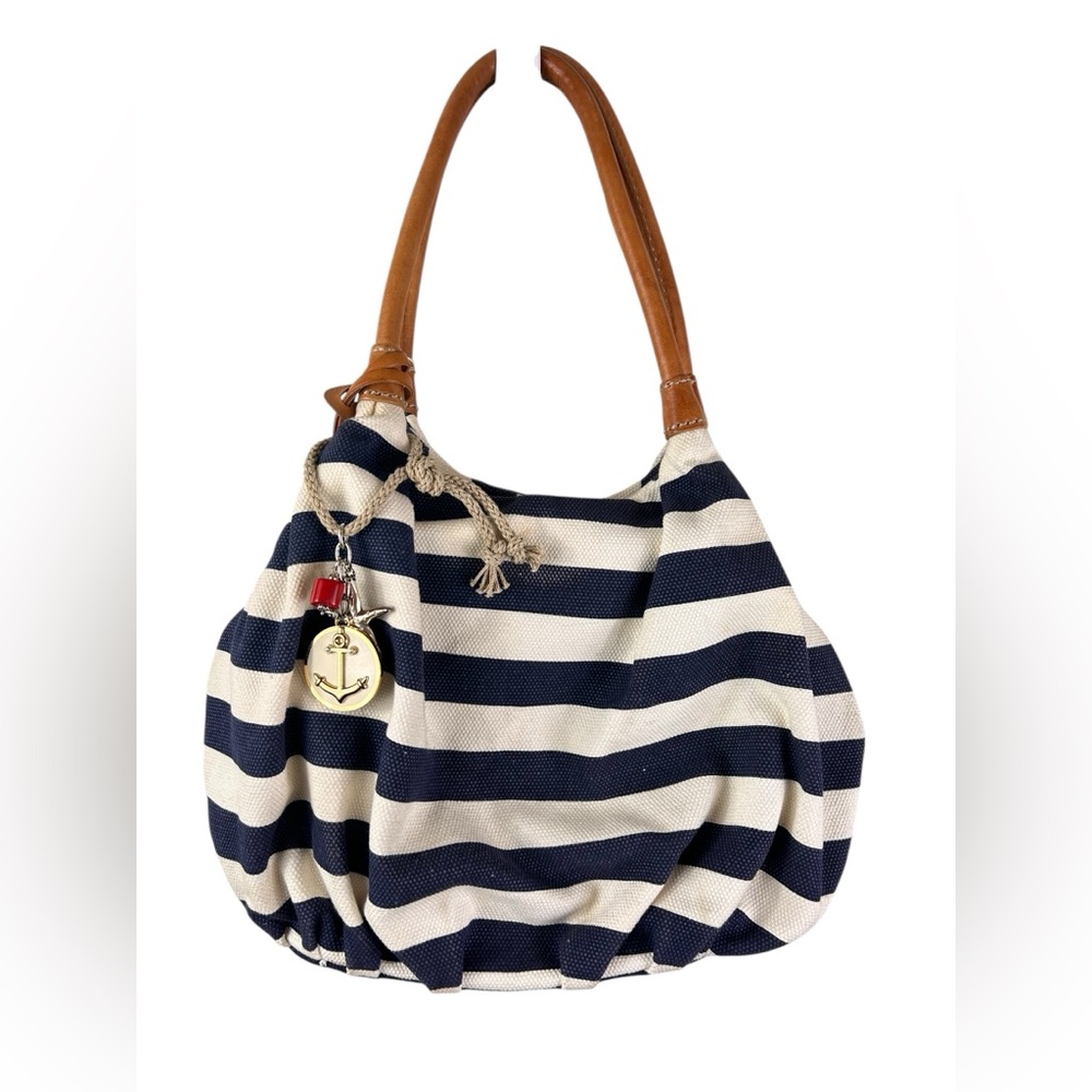 Brighton Marina canvas tote bag Nautical Striped Tote Bag with charms - Picture 4 of 11